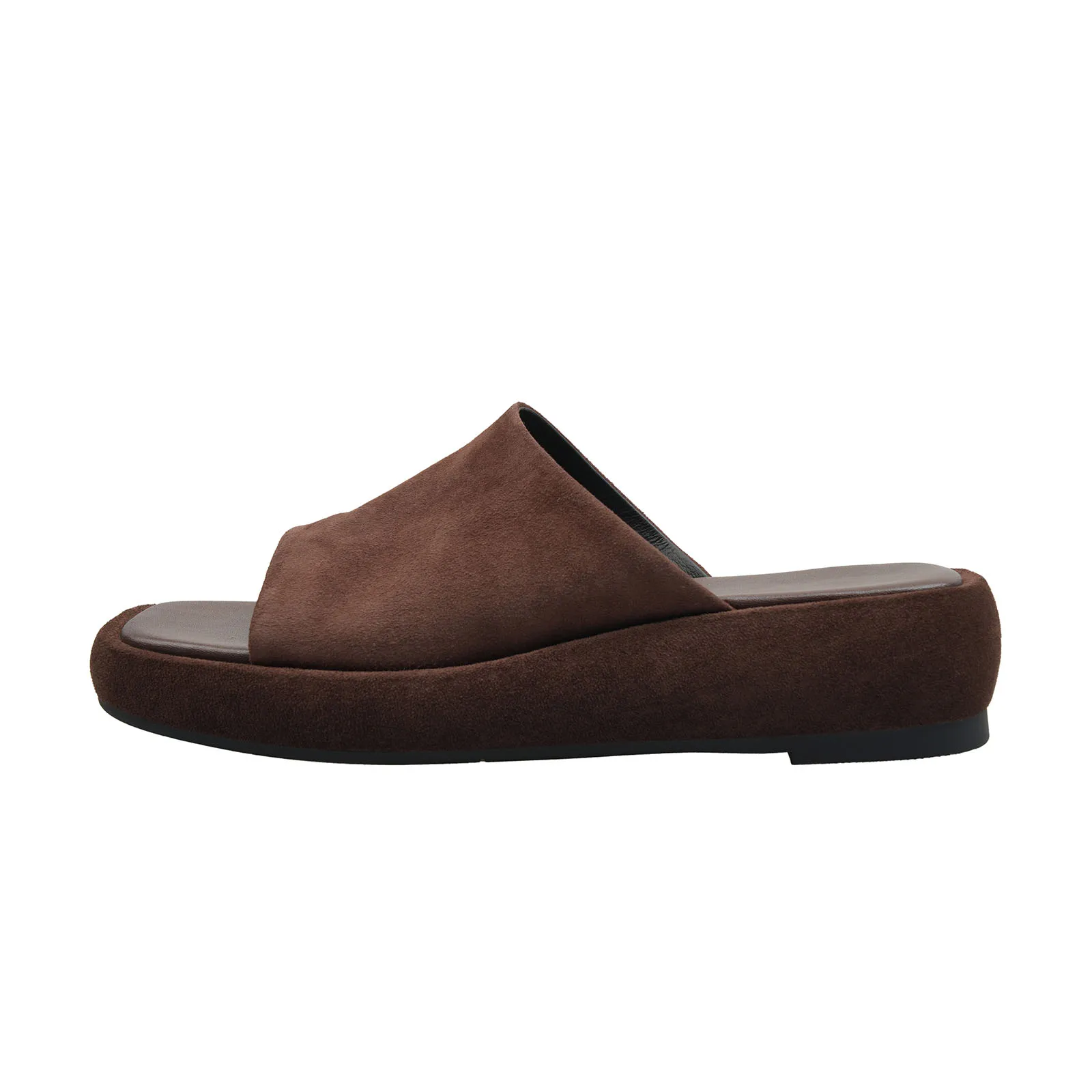 

Arden Furtado 2025 Summer Sheep suede platform Middle heel outdoor slippers Square toe Open toe Wedge word slippers