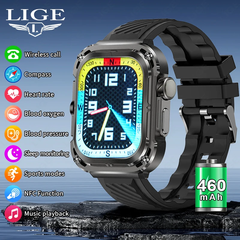 

Choice LIGE Smart Watch More Sports Modes IP68 Waterproof Compass SOS NFC Music Control Gift smart watches for men Android IOS