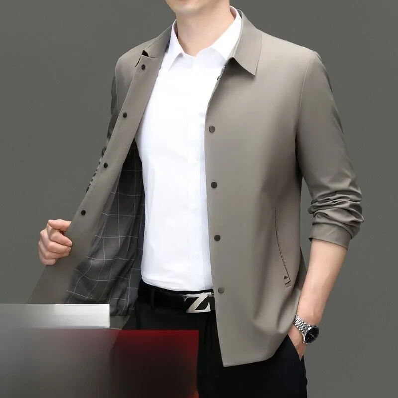 

New 2025 Men's Casual Jaet Midlife Dad Sle High End Leisure Spring Season Breathable Long Sve Polyester Fiber