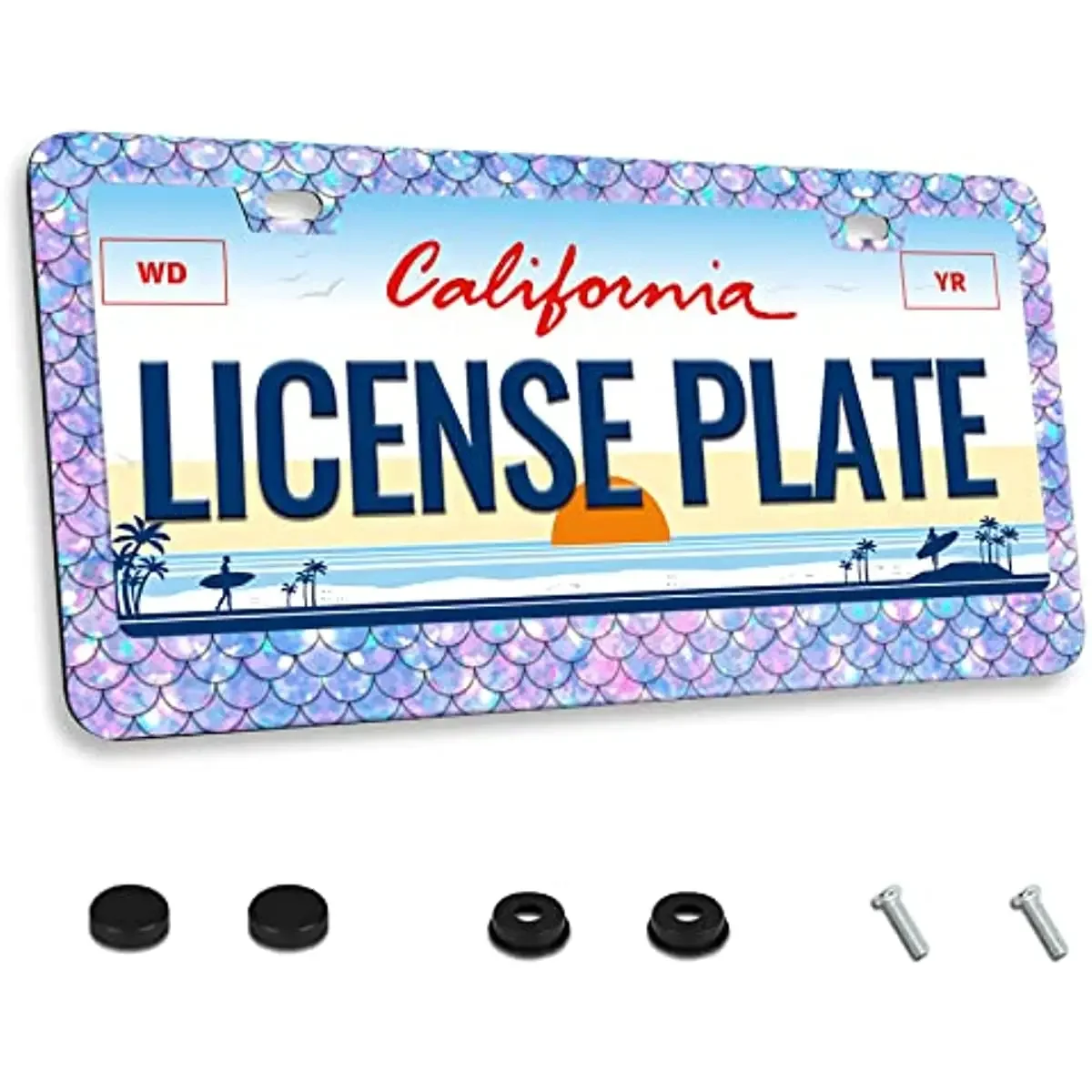 Colored Mermaid Fish Scales License Plate Frame Blue Pink Purple License Plate Frames for Car Decorative License Plate Cover