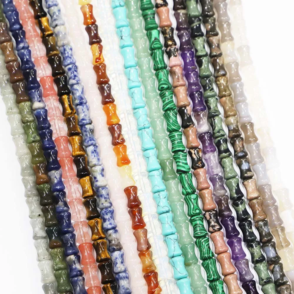 New Design Natural Stone Loose Bead Bamboo Joint Shape Aventurine Agate Crystal Turquoise Jades Spacers Jewelry Making Wholesale