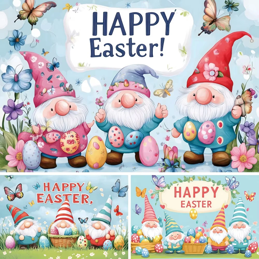 

Spring Easter Photography Backgrounds Happy Easter Dwarves Pastel Floral Family Photos Baby Shower Backdrop Family Party Decor