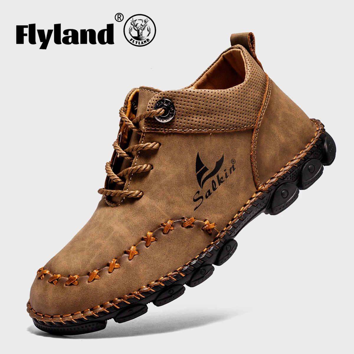 Flyland Mode Herren stiefel Vintage Hand nähen Freizeit schuhe männlich fahren Wanderschuhe Chukka Stiefel