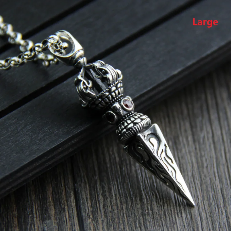 Unibabe S925 Sterling Silver Retro Crown Vajra Pendant Man Woman Thai Silver Buddhism Magical Vajra pendant Unisex Jewerly