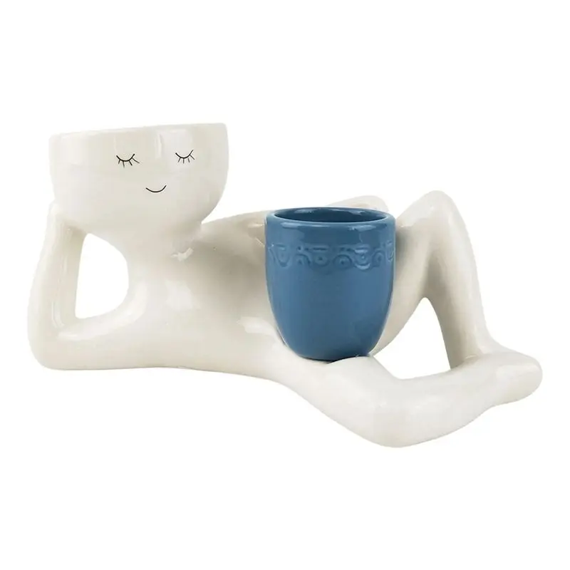 AS94-Flower Pots Withdrainage Holes Cute Little Man Desktop Green Plant Crafts Ornaments Forsmall Decorative Indoor Plants Blue