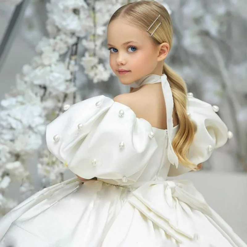 2024 Elegant Party Dresses for Girls Princess Beading Fluffy Mesh Ball Gowns Baby Toddlers First Birthday Performance Clothes 5T