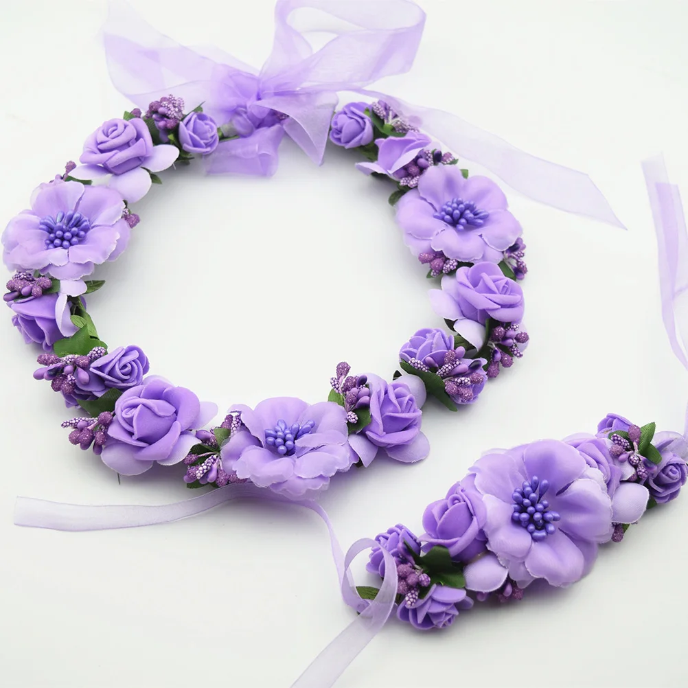 

Floral Crown Hairband Bridal Headwear Wedding Girl Flower Headbands Adjustable Size Brightness Realistic Color Photo Prop Party