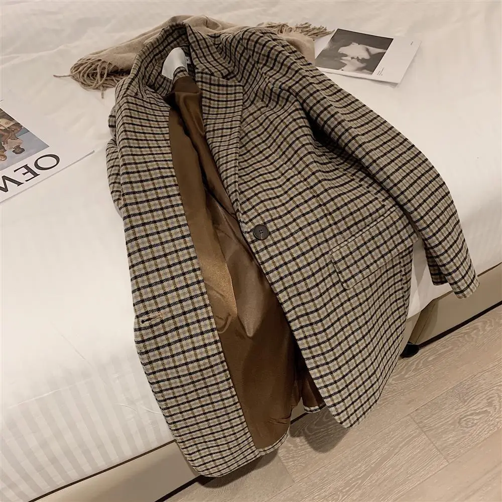 النسخة الكورية الرجعية الكلاسيكية منقوشة مقابلة الأعمال دعوى السيدات العمل مكتب السيدات طويلة الأكمام موضة السترة المرأة 2025 جديد #3