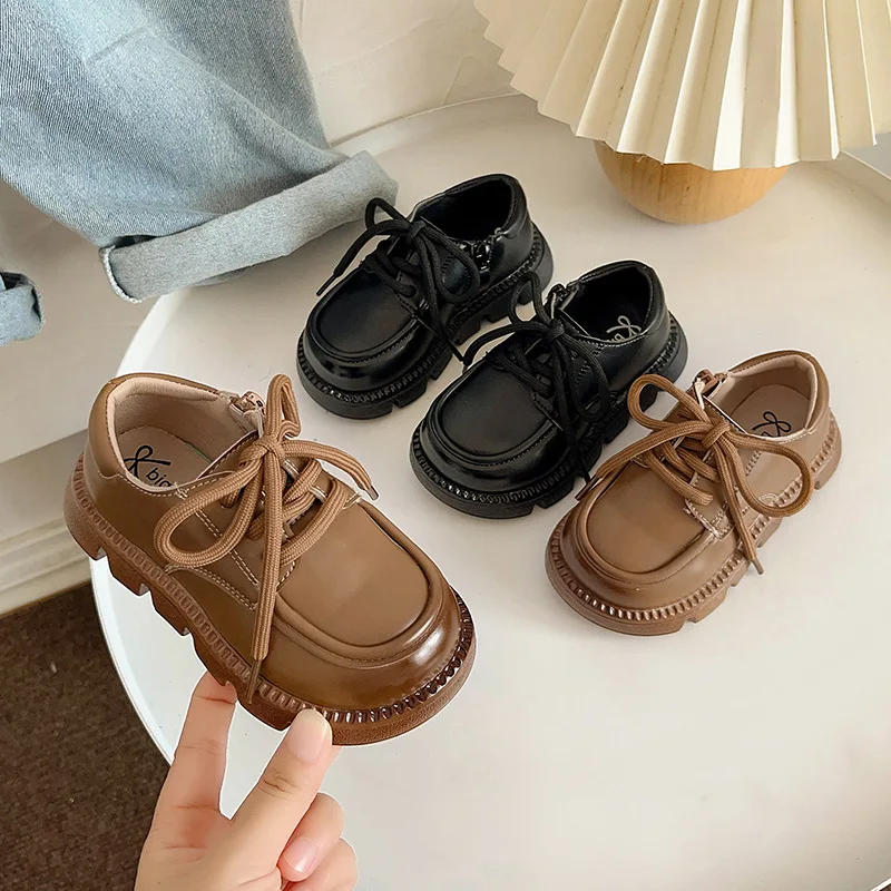 2026 Autumn Casual Shoes for Wedding Party Black Leather Shoes Fashion Classic Thick Bottom Girls Loafers Kids School Shoes Soft