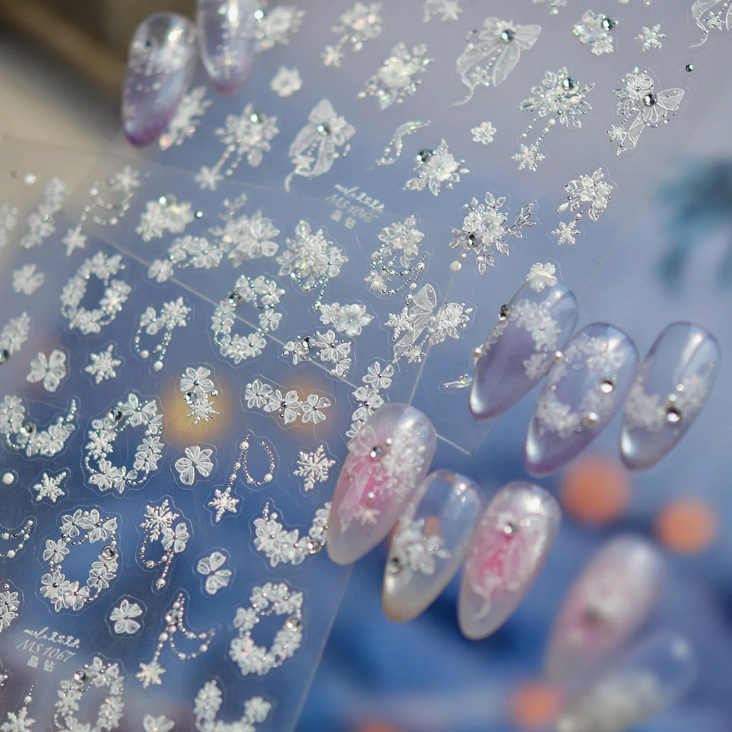 5D Crystal Diamond Nail Stickers New Winter Fantasy Nail Sticker Ice Flower Bow Nail Art Decoration Stickers DIY Manicure Decal