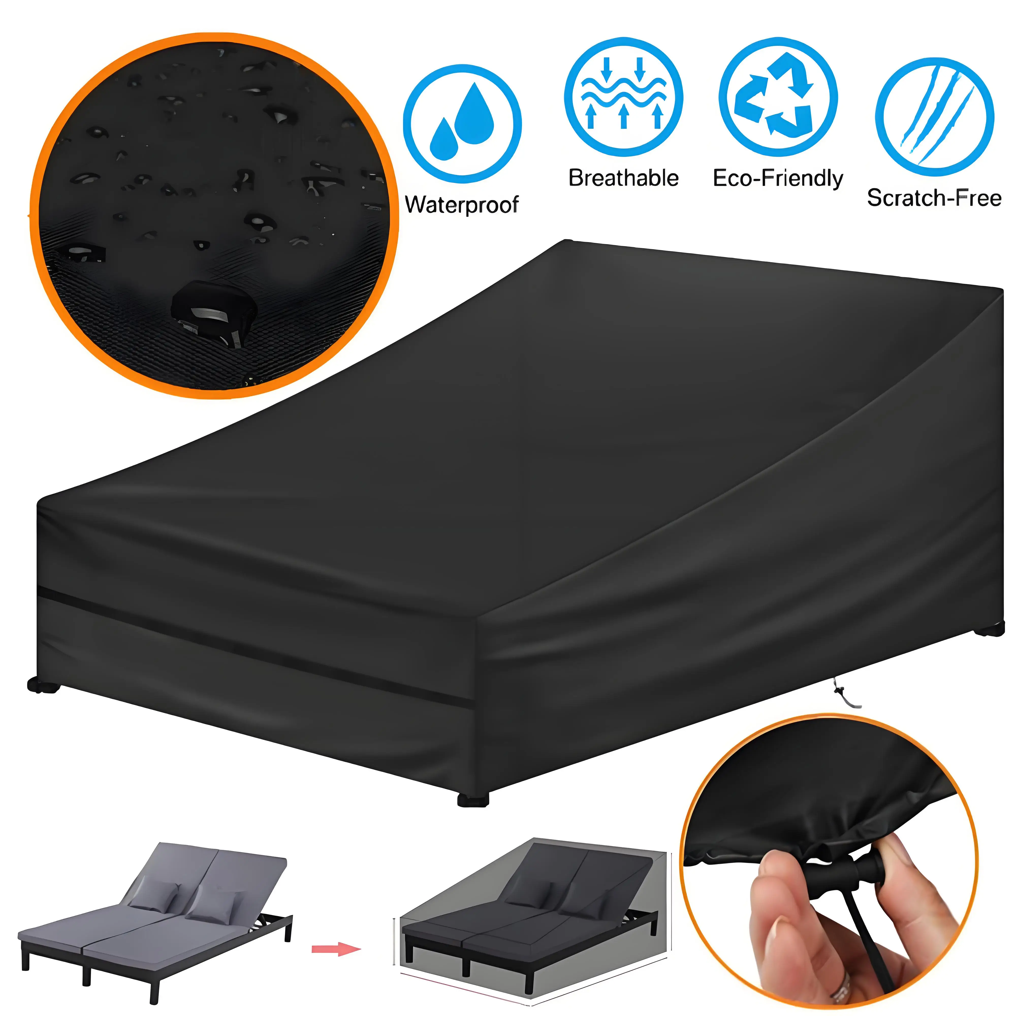Double/Single Wide Patio Chaise Lounge Chair Cover Waterproof Outdoor Patio Rattan Daybed Sofa Recliner Chaise Longue Protector