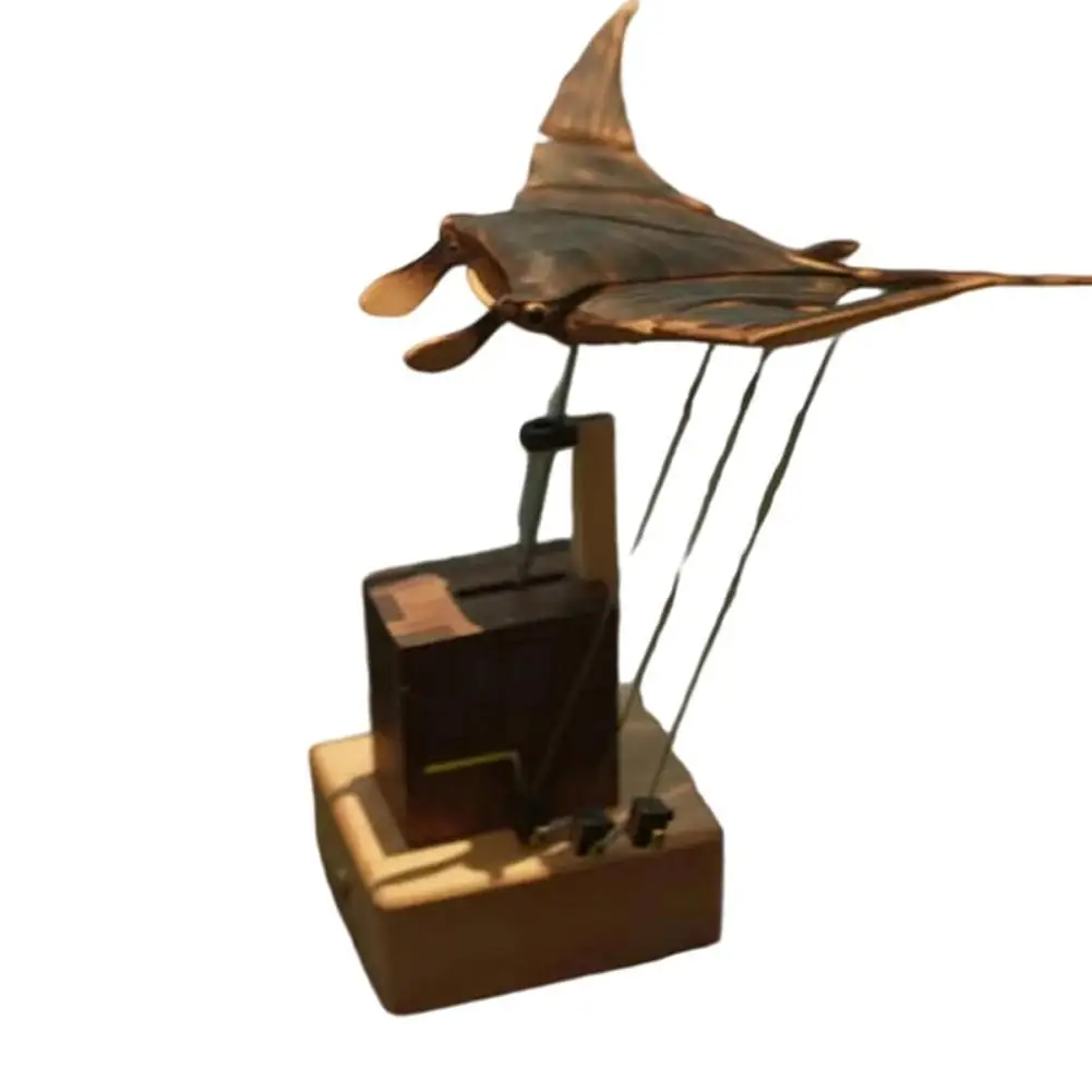 Electric Bionic Manta Ray Ornament Handmade Wooden Figurine with Swimming Motion for Desktop Shelf Home Office Decor