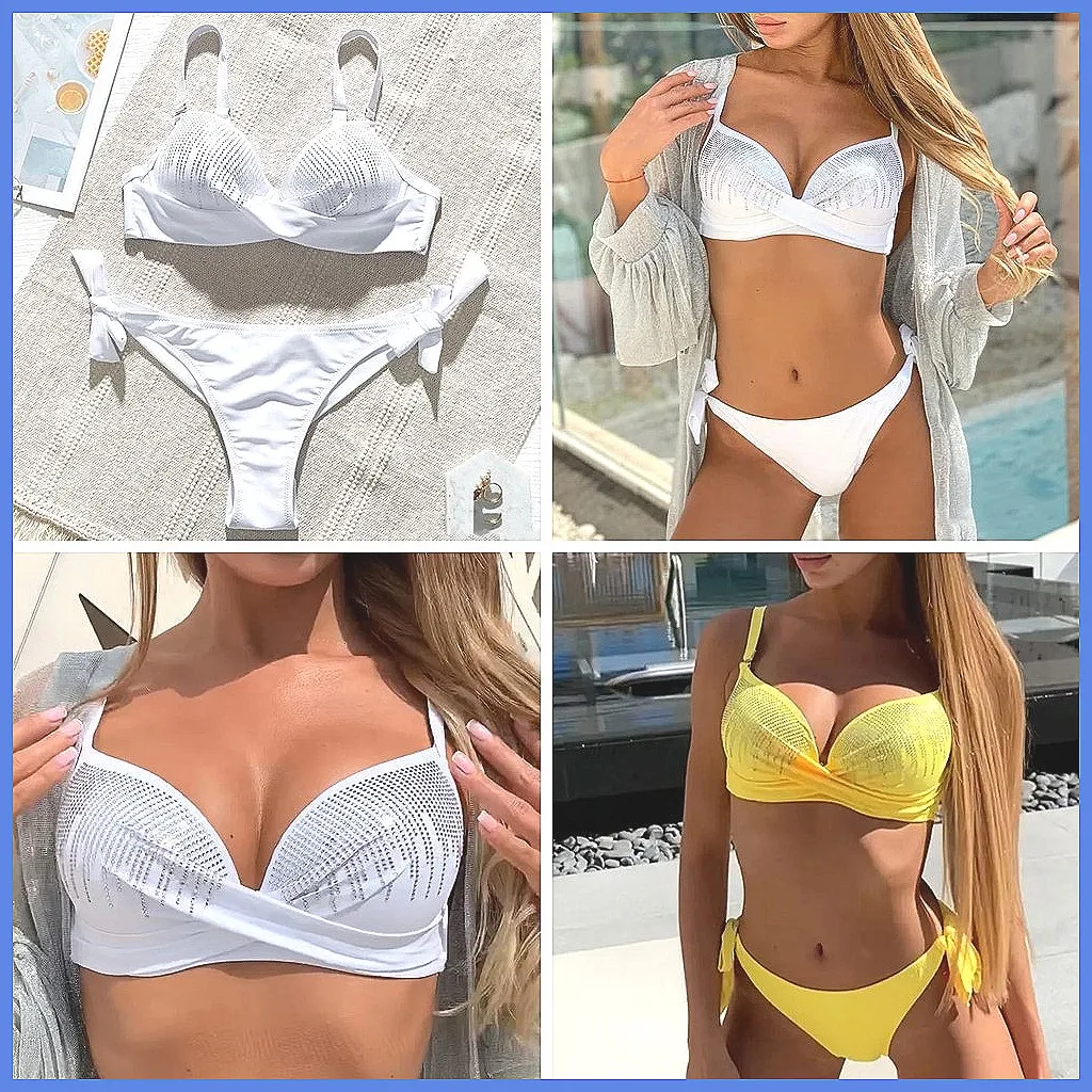 

Shiny Rhinestone Push Up Bikini Set, Sexy High-Shine Swimsuit for Women Beach Pool Party