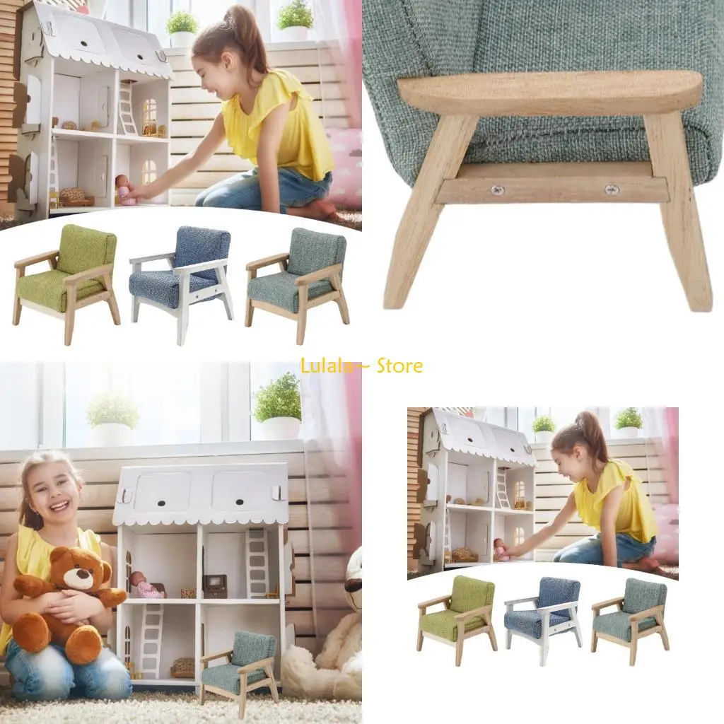 Casas bonecas escala 1/12, móveis sofá miniatura para crianças, modelo móveis para casas bonecas