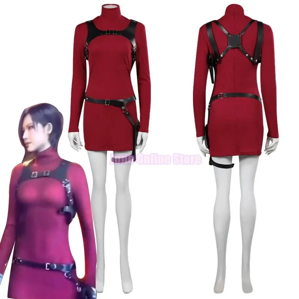 Ada Wong Costume Cosplay Ricamato Stile Cheongsam Abito Rosso Donne Halloween Donne Sexy Agente Cosplay Outfit XS-XXXL