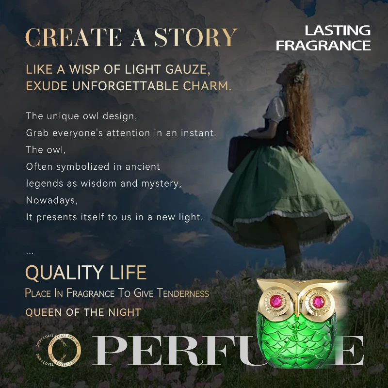 عطر Queen Of The Night Eau De Perfum Owl ذو شكل فريد من نوعه، بخاخ عطر مع عبوة صندوق هدايا، بيرس دائم وساحر