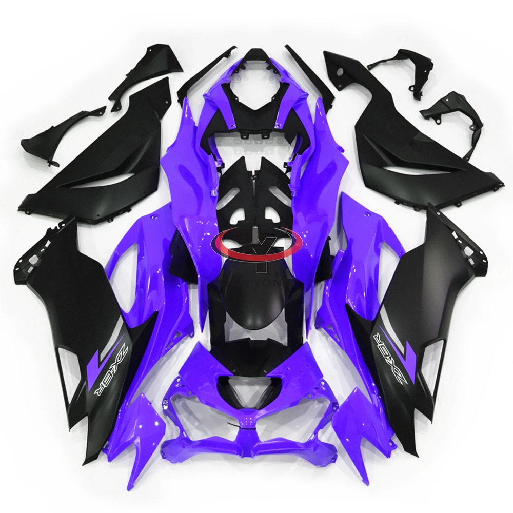 Bodywork Full Fairing Kit For Kawasaki ZX6R 636 2019-2020-2021-2022-2023 Injection Cowling Matte black print and glossy purple