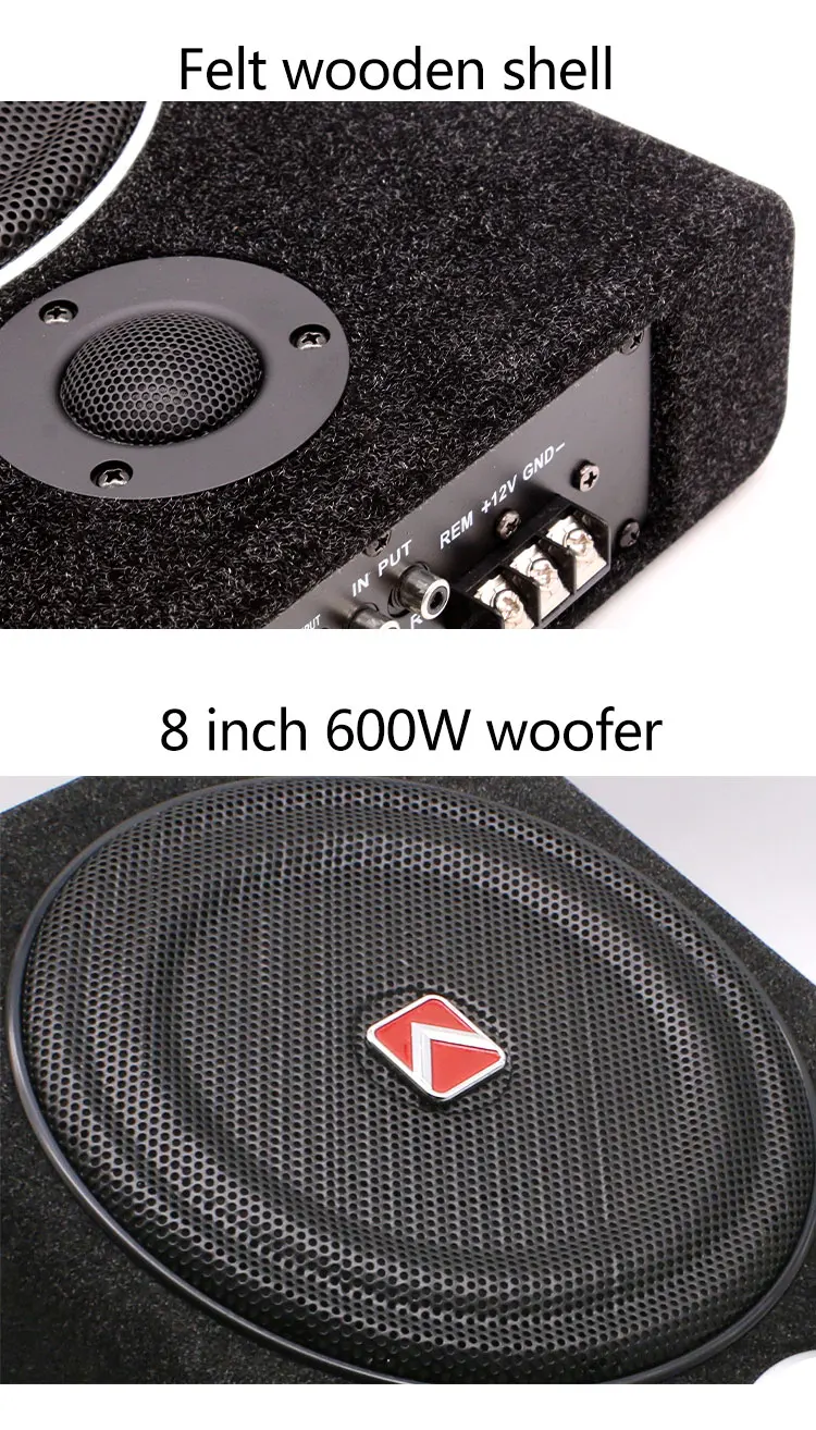 Auto nízký trubice boxs subwoofer s zesilovač reproduktorů 600w audio aktivní 12V 8inch auto subwoofer