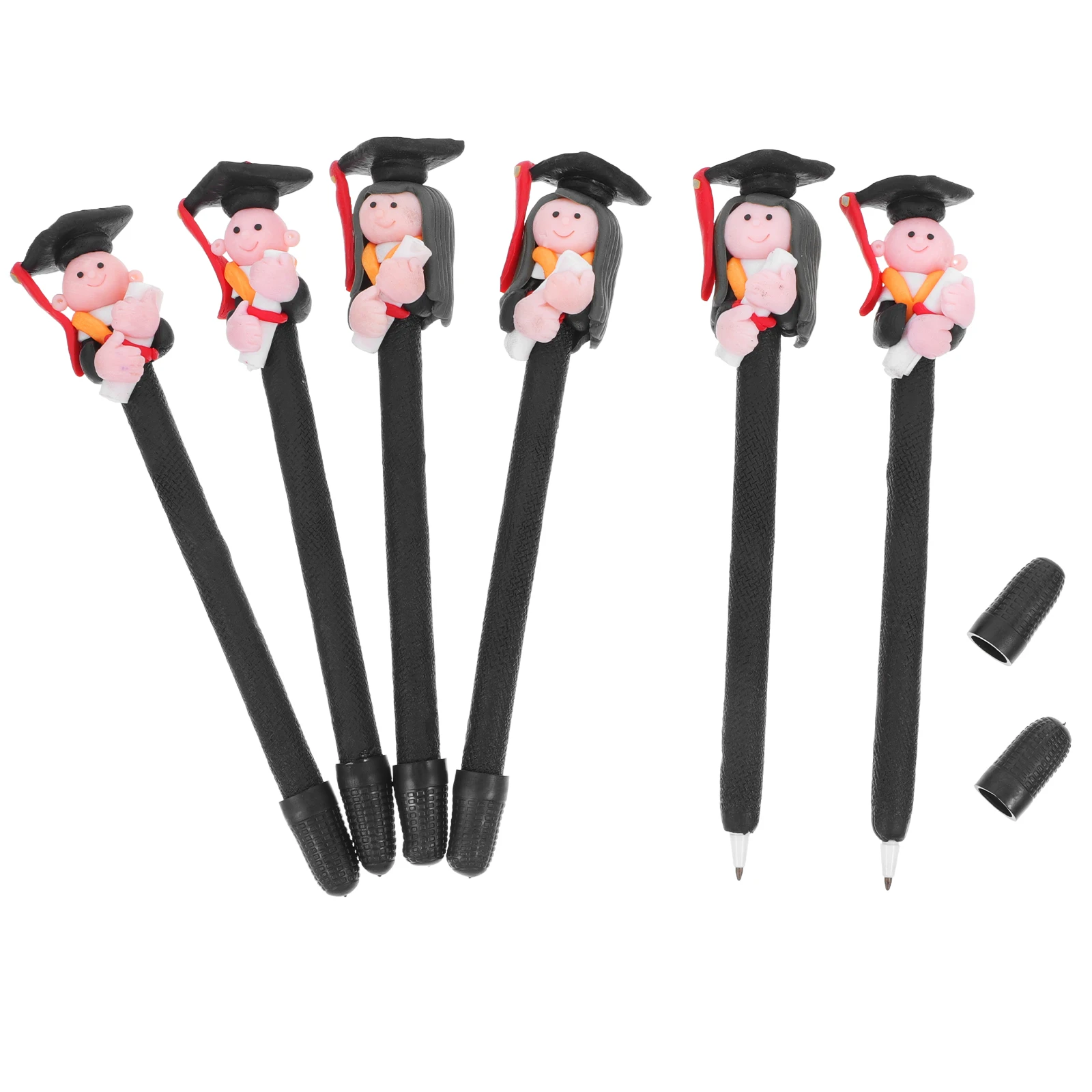 6 Pcs Soft Ceramic Pen Doctoral Student Series Students Ballpoint Pens Combination Stationery Colorful Polymer Clay Cute