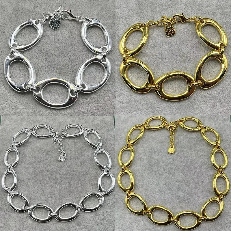 2024 Spain Unode 50 New Unique Cool Wind Oval Chain Bracelet Necklace Jewelry Set Fashion Ladies Gift