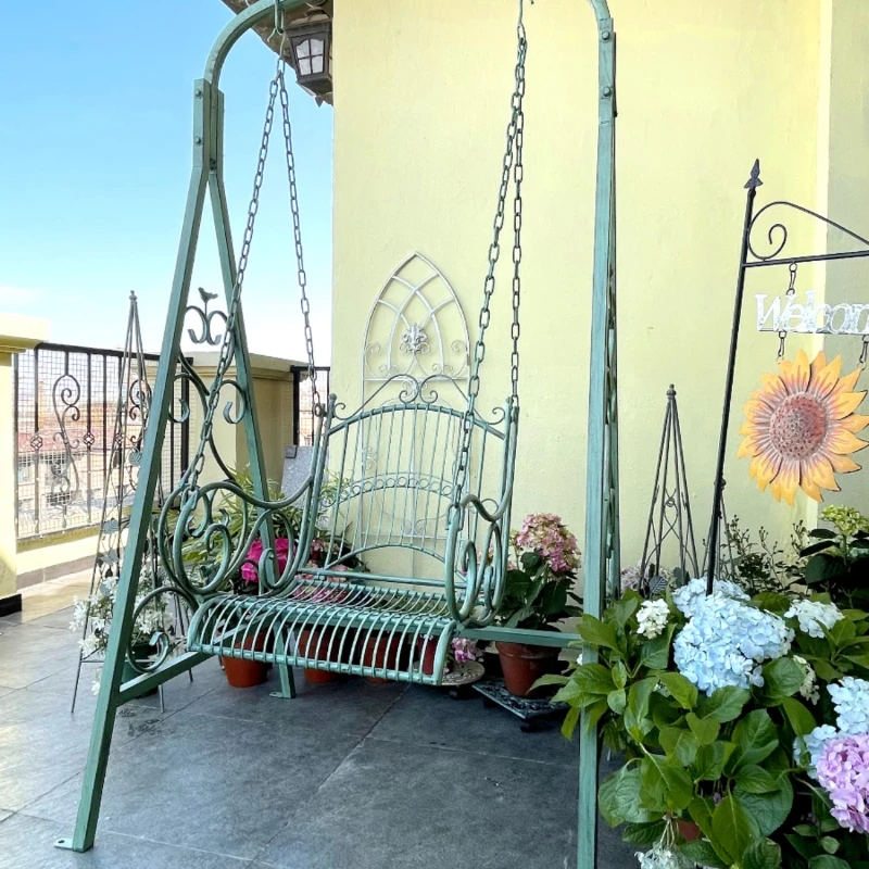 American country retro wrought iron outdoor swing chair, garden balcony terrace indoor courtyard single double hanging basket