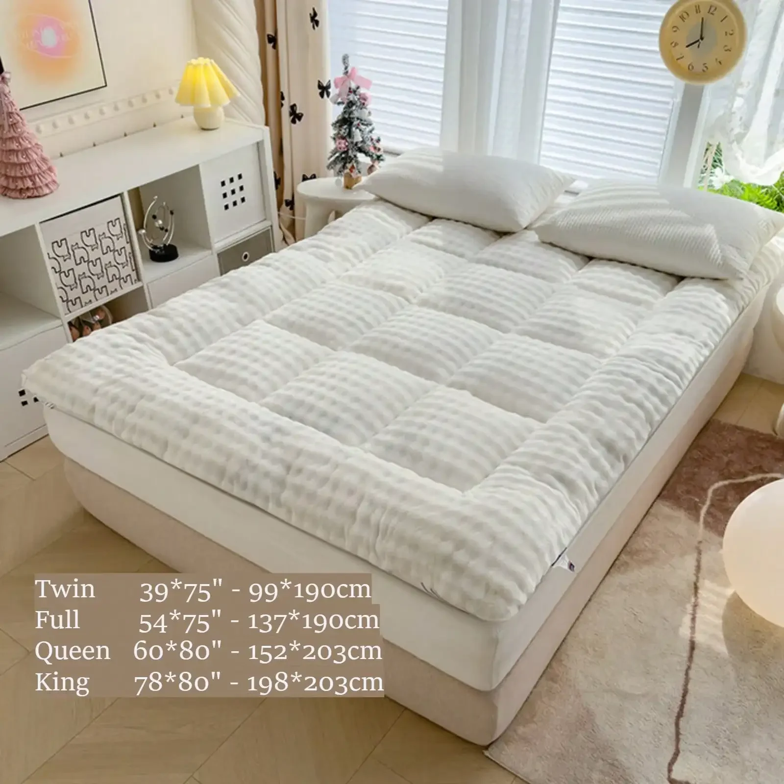 Soft Mattress Topper - Comfort Breathable Fiber Filling Folding Roll Up Mattress Sleeping Pad, 6-8cm Warm Thickness Quilted Mattress Topper For Sleeping