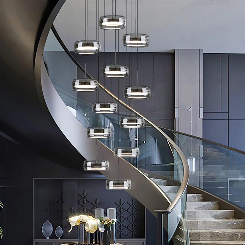Moderne Treppen-Kronleuchter Pendelleuchten Innenbeleuchtung Deckenlampe Hängelampe LED-Kronleuchter für Wohnzimmer Innenbeleuchtung