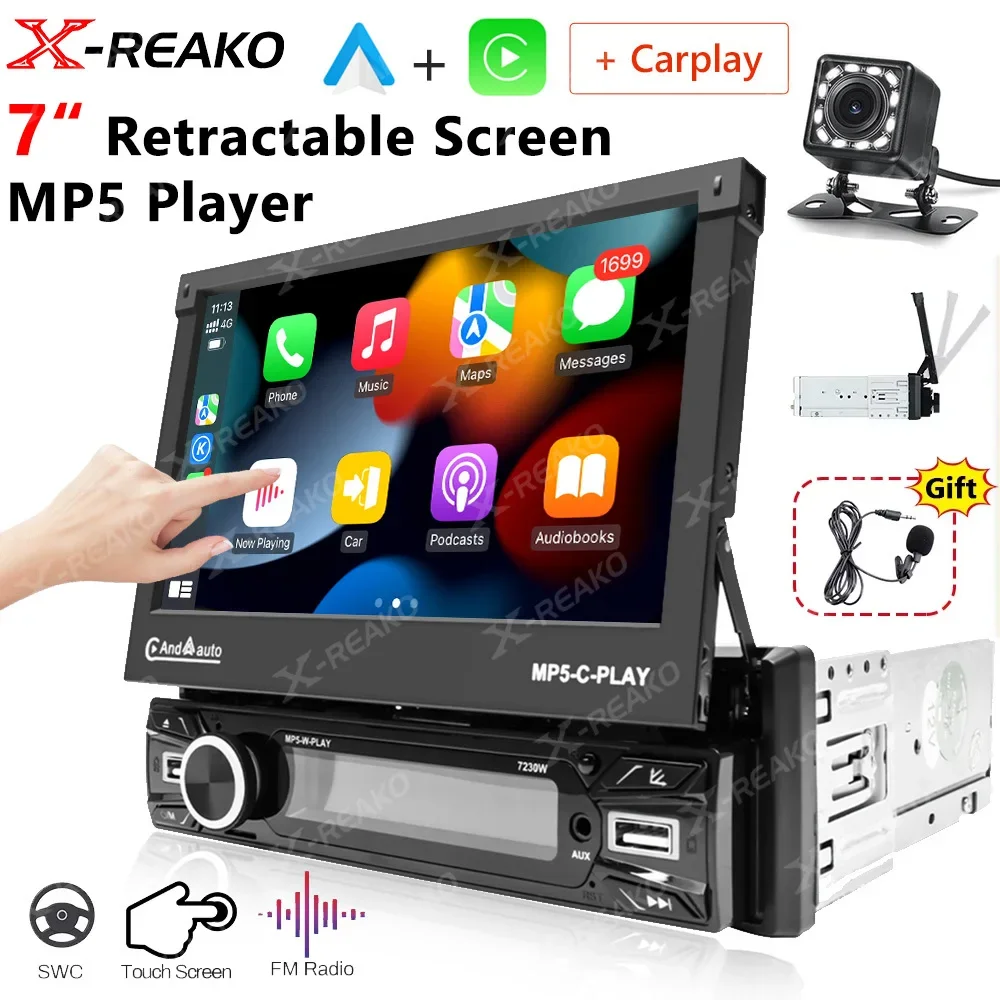 

X-REAKO 1 Din стерео Android Auto 7-дюймовый выдвижной экран Carplay мультимедийный видео MP5-плеер Bluetooth FM без DVD головное устройство