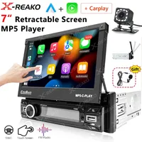 X-REAKO 1 Din Stereo Android Auto 7 Inch Retractable Screen Carplay Multimedia Video MP5 Player Bluetooth FM No DVD Head Unit