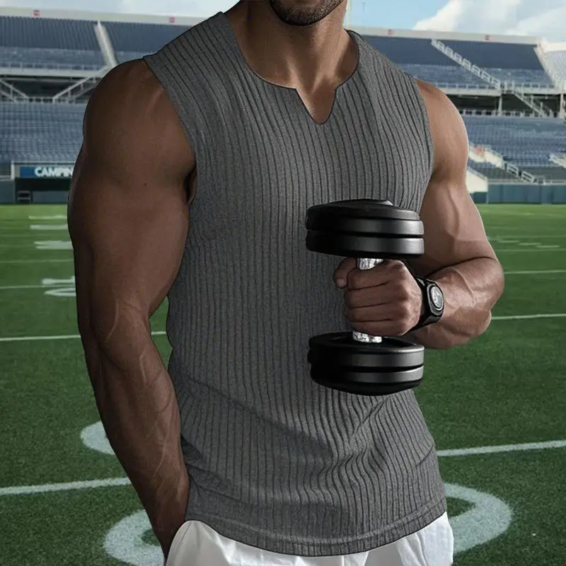 Men's Heavy Cotton Wide Shoulder Vest for Running Gym Workout Sleeveless Athletic Top