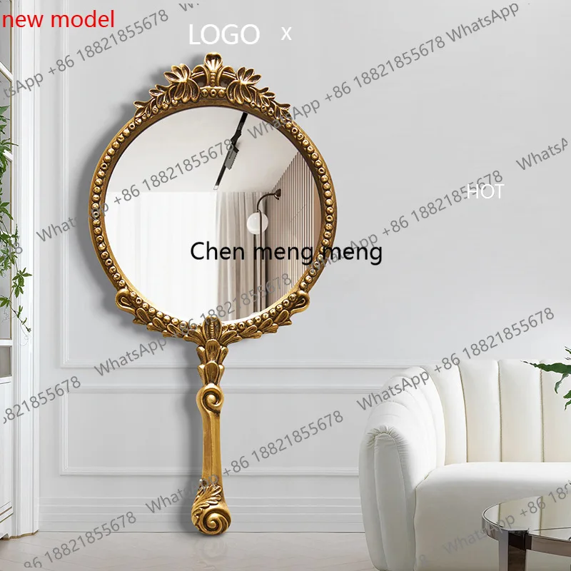 European retro handheld wall-mounted mirror gold carved light luxury makeup mirror fashionable and simple