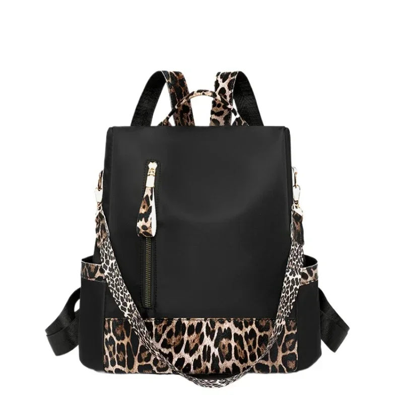 Mochilas informales de nailon a la moda para mujer, mochilas de gran capacidad 2024, con estampado de leopardo Simple, bolsillo Interior con cremallera, mochilas de estilo básico