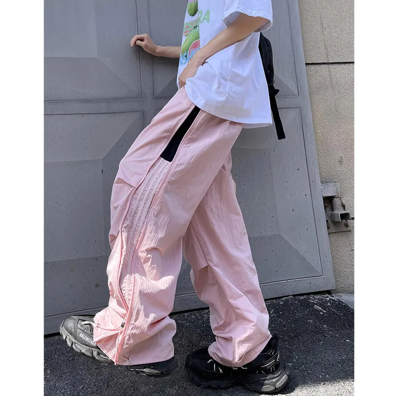

Dopne Summer Outfit Men's Qui Dry Pants Thin American Workwear Stripe Paratrooper Pants Casual Loose Fit Polyester