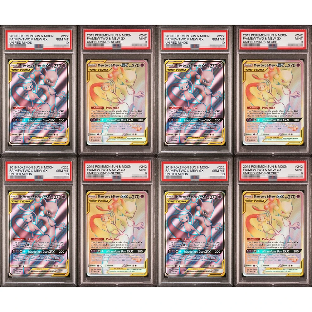 

2019 Proxy Ptcg оцененная коллекционная карта Sun & Moon Fa/mewtwo&mew Gx Unified Minds 222/242 Gem Mt10 голографические этикетки карта подарки