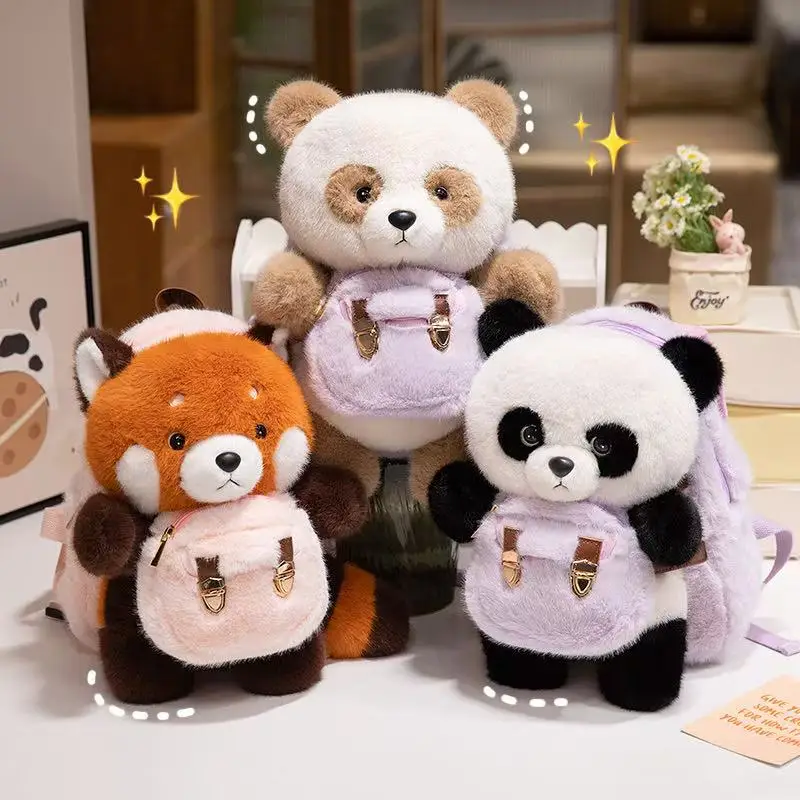 35cm Panda Reisrugzak Simulatie Knuffel Handgemaakte pop Cartoon Anime Schattig Kussen Kussen Woondecoratie Kindergeboorte
