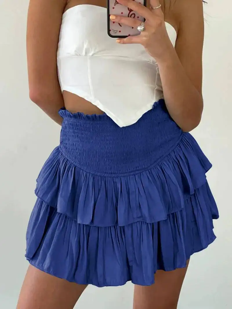 Women's High Waist Mini Skirt Peplum Layered Casual All Season Basic Solid Preppy Flared A-Line Skirts JK Sweet Korean 08AU