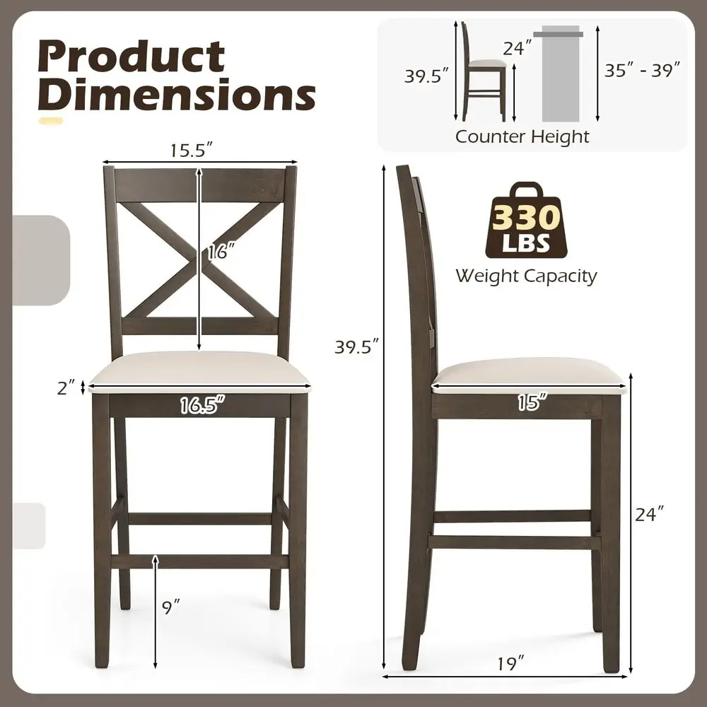 

24 Farmhouse Bar Stools Set of 4, Cross Back Counter Height Chairs with Padded Linen holstered Seat amp Footrest, Wooden Bars
