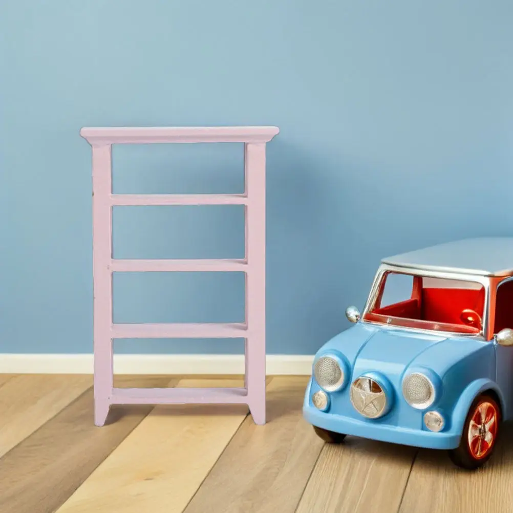 

4-Layer Miniature Storage Rack Dollhouse Wooden Shelf Display Unit Compact Bookshelf for Tiny Home Interior Decoration and