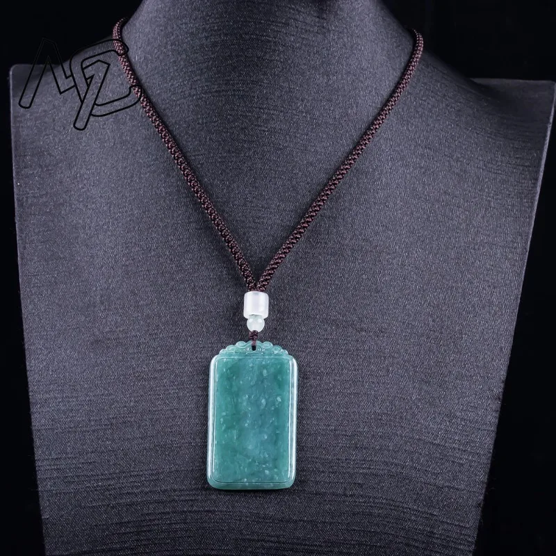 Natural Jade Blue Water Peace Nothing Happens Plaque Pendant Necklace Charm Jadeite Jewelry Fashion Amulet Gifts Certificate view 3