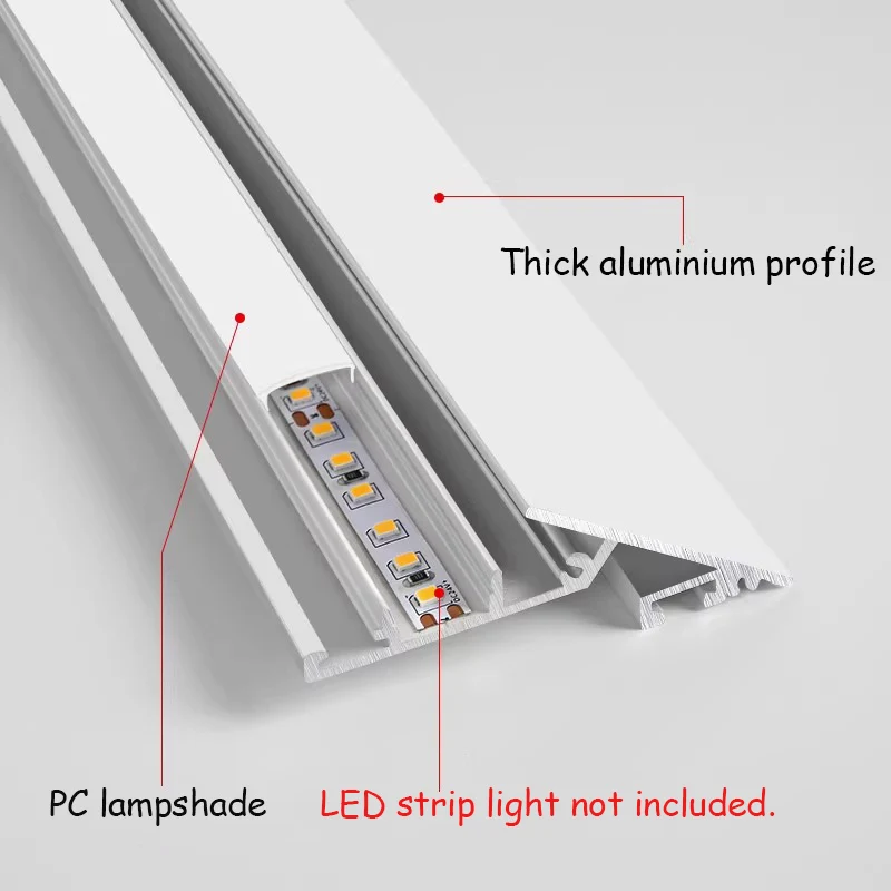 Suspended Ceiling Aluminum Led Profile Upward Unilateral Wall Washing Hard Bar Strip Lighting Plasterboard Linear Lamp Reflector