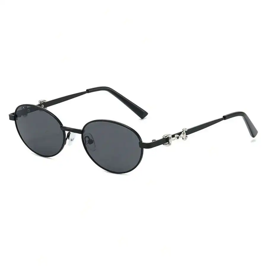 

Vintage Oval Sunglasses With Thin Metal Frame And Chain Decoration