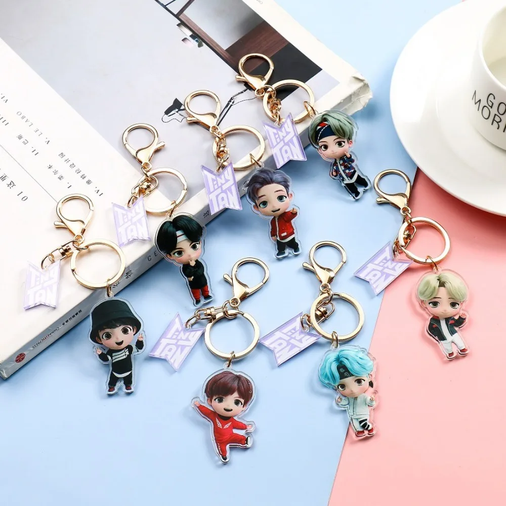 New Fashion Korean Stream Keychain Cute Cartoon Bulletproof Boy Key Ring Bag Pendant Acrylic KPOP Support Surrounding Keychain