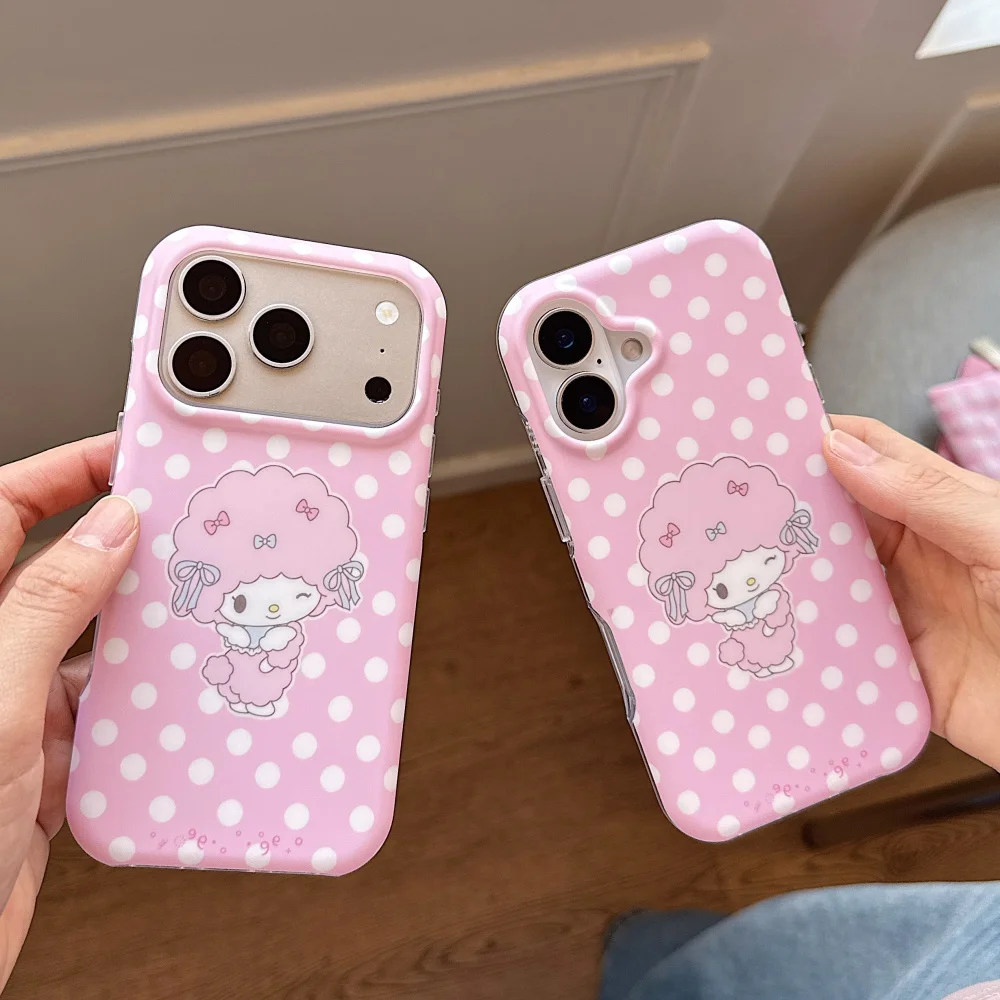 Double Sided Matte Pink Polka Dot My Melody Phone Case Shockproof Anti-fingerprint Protective Cover For iPhone 17 16 15 Pro Max