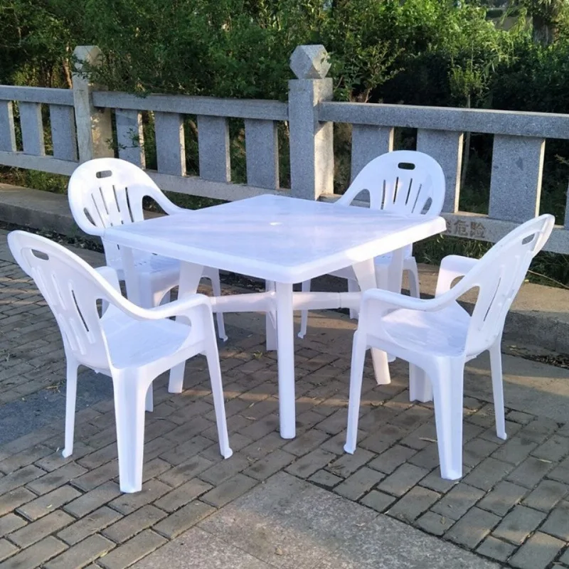 

Outdoor food stall plastic table and chair combination thickened adult leisure back chair night market barbecue beer beach table