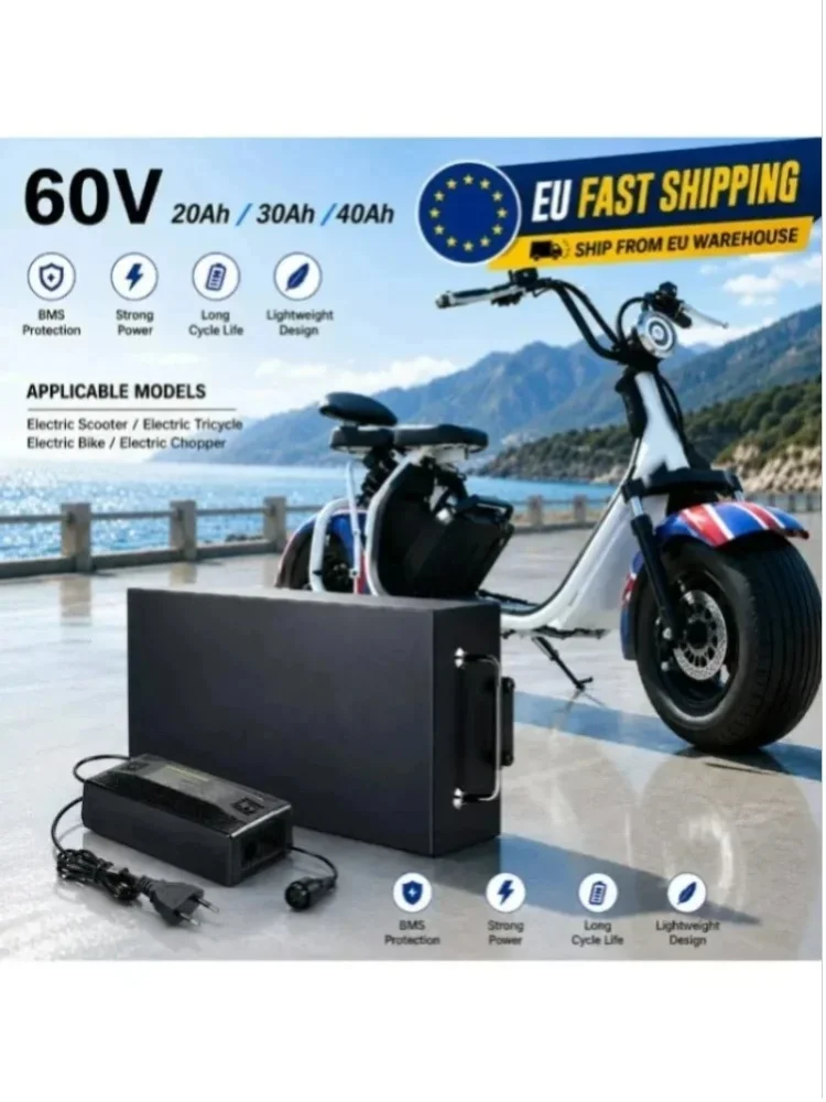60V 18650 Lithium-Akku-Pack 20Ah 30Ah 40Ah für Harley-Style Chopper Elektromotorrad CityCoco Elektroroller Wasserdichter Wiederaufladbarer Akku mit eingebautem BMS EU Schnellversand