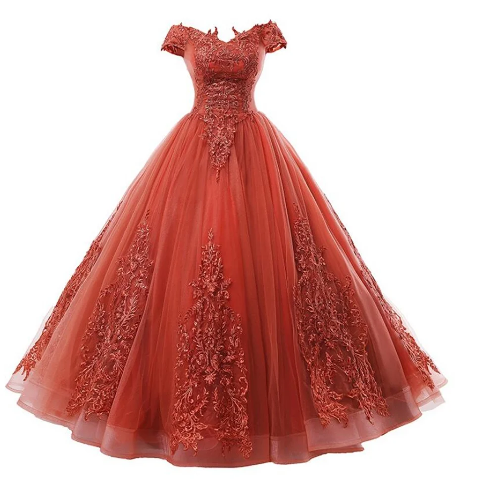 Vestidos de quinceañera naranja con hombros descubiertos, apliques de encaje, Sexy, Formal, princesa dulce 16, fiesta de cumpleaños, 4019, 15, 2023