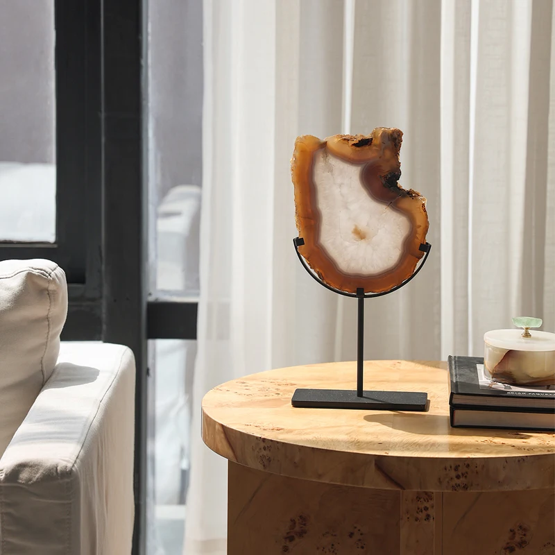 Living Room Cabinet Ornament Natural Agate Stone With Metal Bracket Ornament French House Entrance Tv Cabinet Soft Decorations