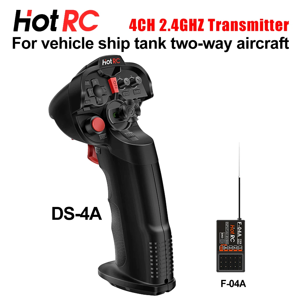 HotRC DS-4A Single Hand Transmitter 2.4GHZ 4CH With F-04A Receiver For RC Car Boat Robot Airplane