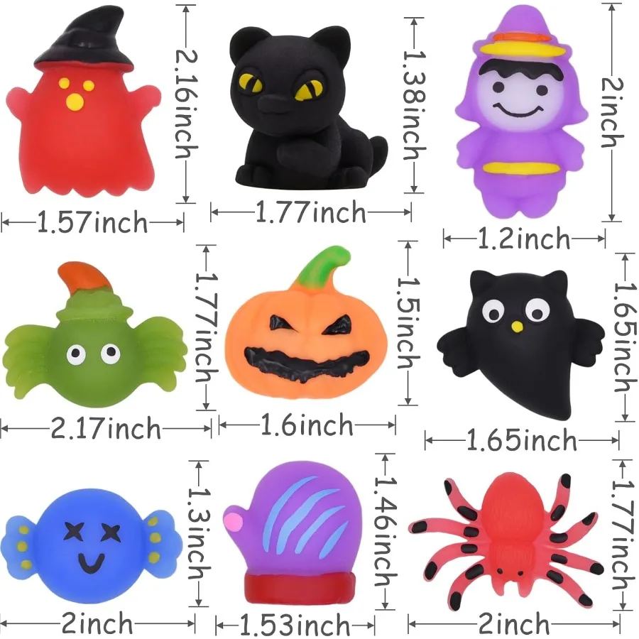 24 Pack Halloween Mochi Squishy Toys Squeeze Squishies for Girls Boys Fun Party Favors and Stuffers for Halloween Goodie Bags T
