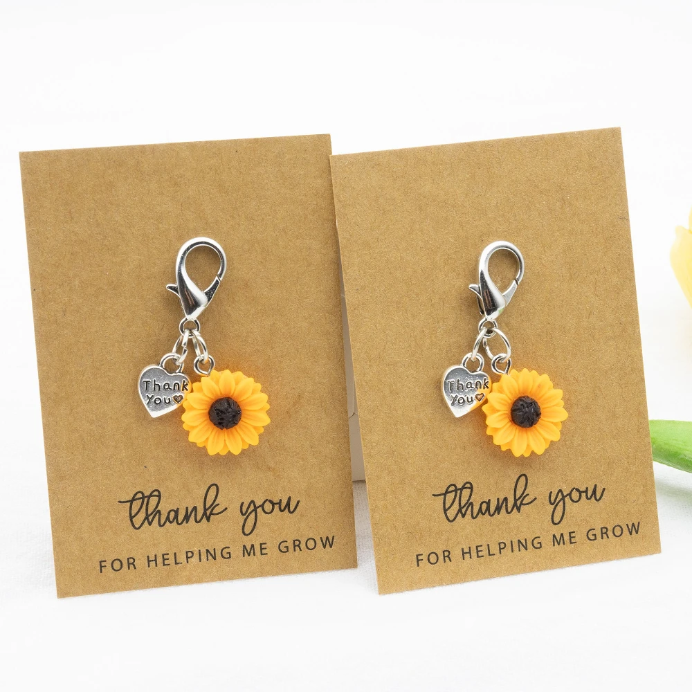 2 قطعة/لطيف عباد الشمس الحب المفاتيح الزهور الإبداعية شكرا لك الحب قلادة حقيبة الظهر قلادة الصيف حزب هدية صغيرة